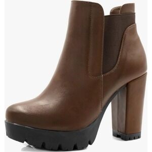 Allegra K‎ Platform Heel Ankle Boots Brown Block Heel Chelsea Booties Size 7 NEW